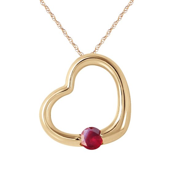 14K. SOLID GOLD HEART NECKLACE WITH NATURAL RUBY - Picture 3 of 7